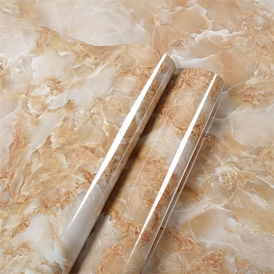 Cross-Border Hot Yellow Glossy Marbling Self-Adhesive Wallpaper Wholesale Kitchen Stove Furniture Renovation Oil Proof Sticker details Picture