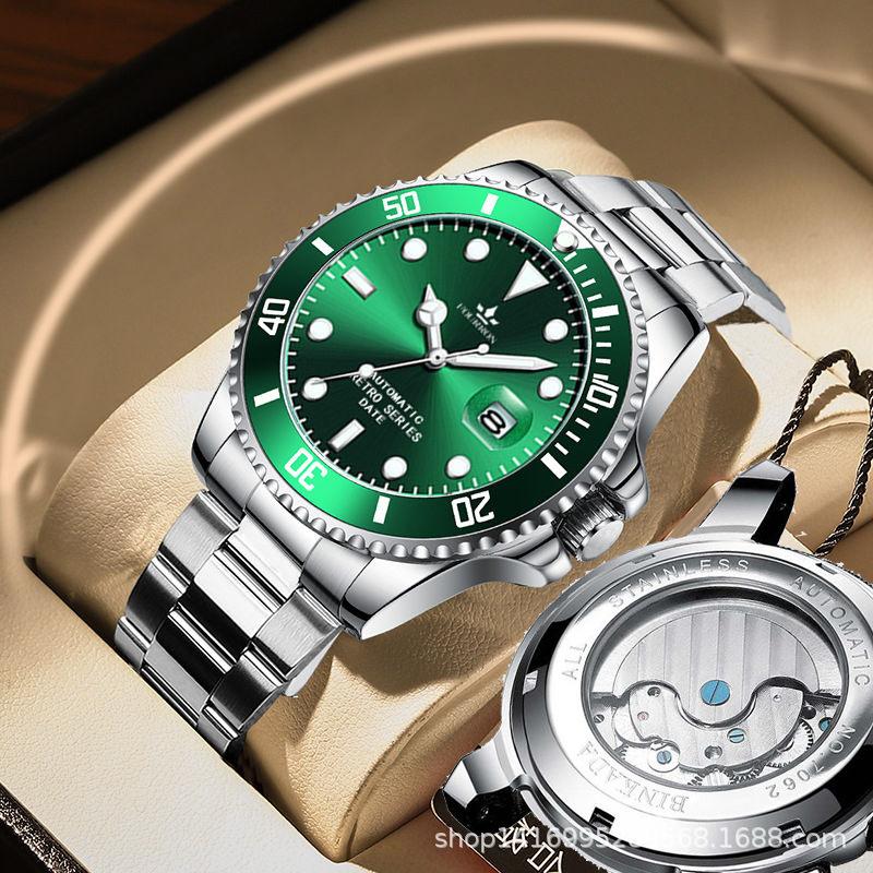 Green Submariner Automatic Quartz Watch Men's Watch Fashionable Luminous Waterproof Sports Watch Transparent Bottom Hollow Tiktok Generation