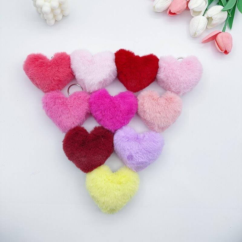 solid color peach heart lovely key buckle handbag pendant plush wholesale red pink peach heart ornaments small gifts wholesale details Picture