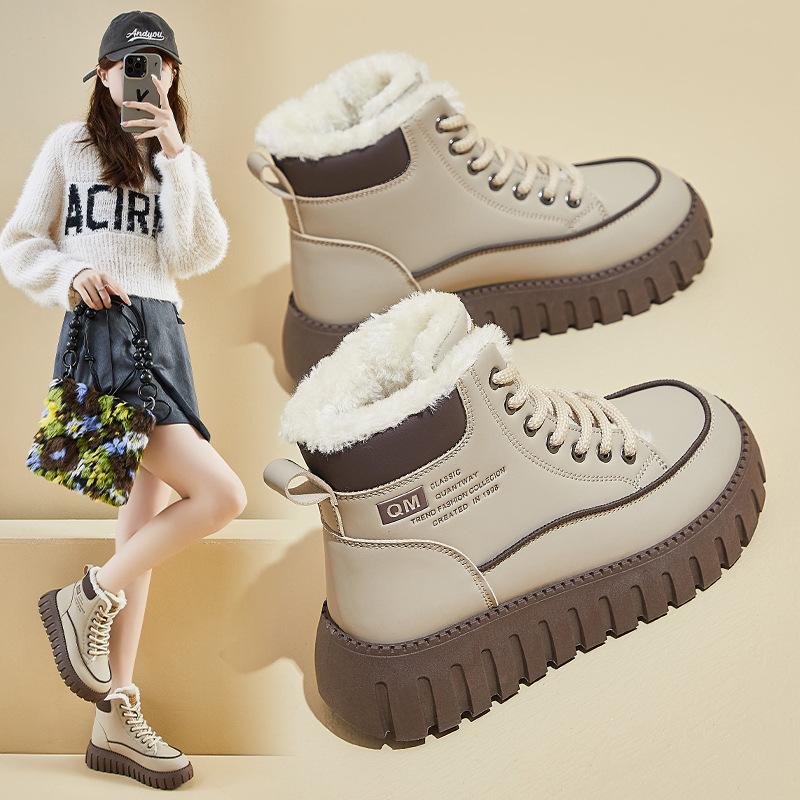 ins trendy fleece-lined martin boots for women 2024 winter new casual shoes students warm-keeping motorcycle boots kt2816