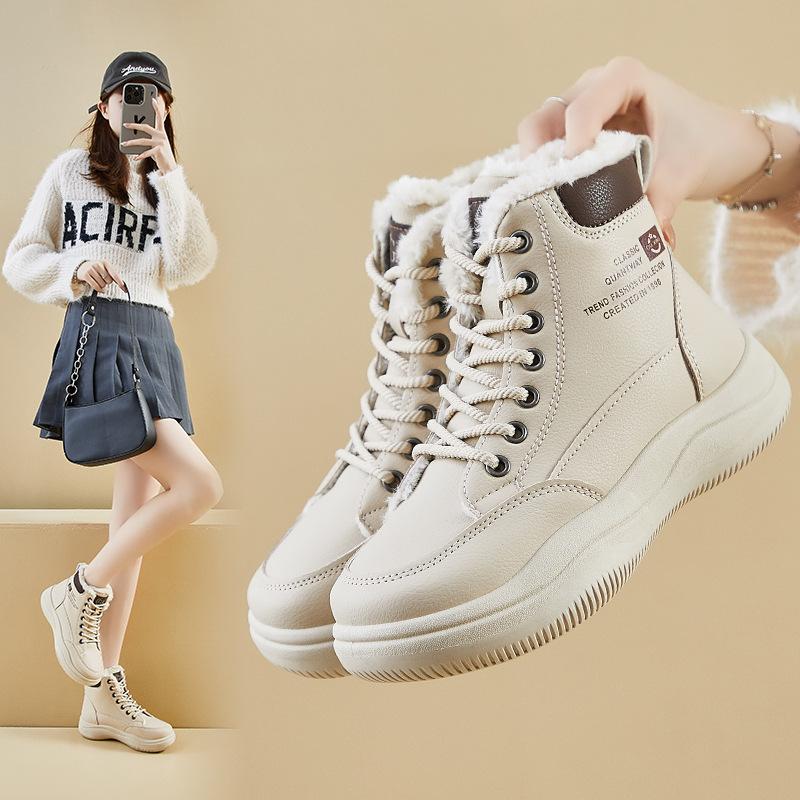 ins trendy fleece-lined martin boots for women 2024 winter new casual platform students warm-keeping motorcycle boots q838