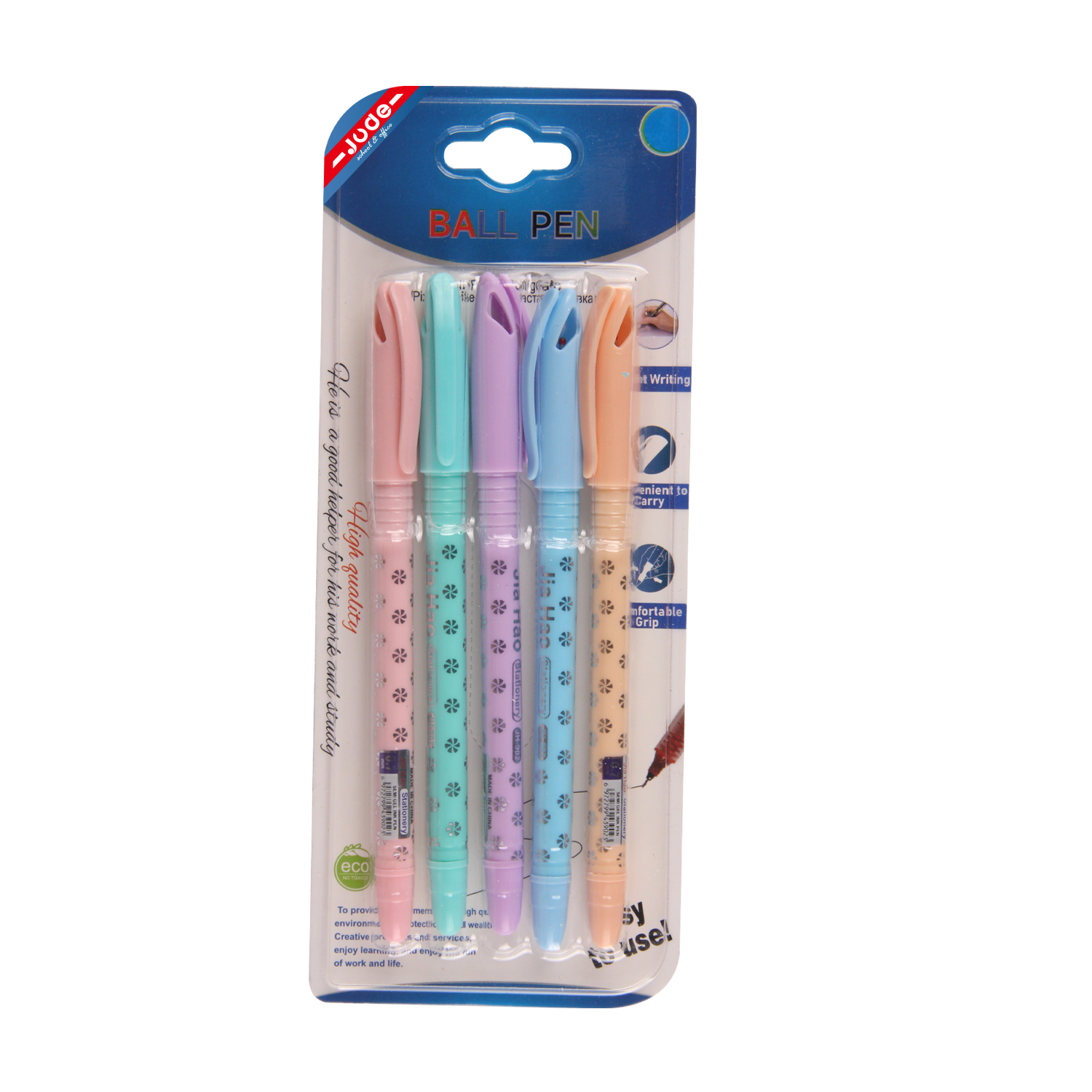 跨境外贸英文版吸卡装中性笔加笔芯超市商场专卖0.7MM签字笔5支吸卡装详情1