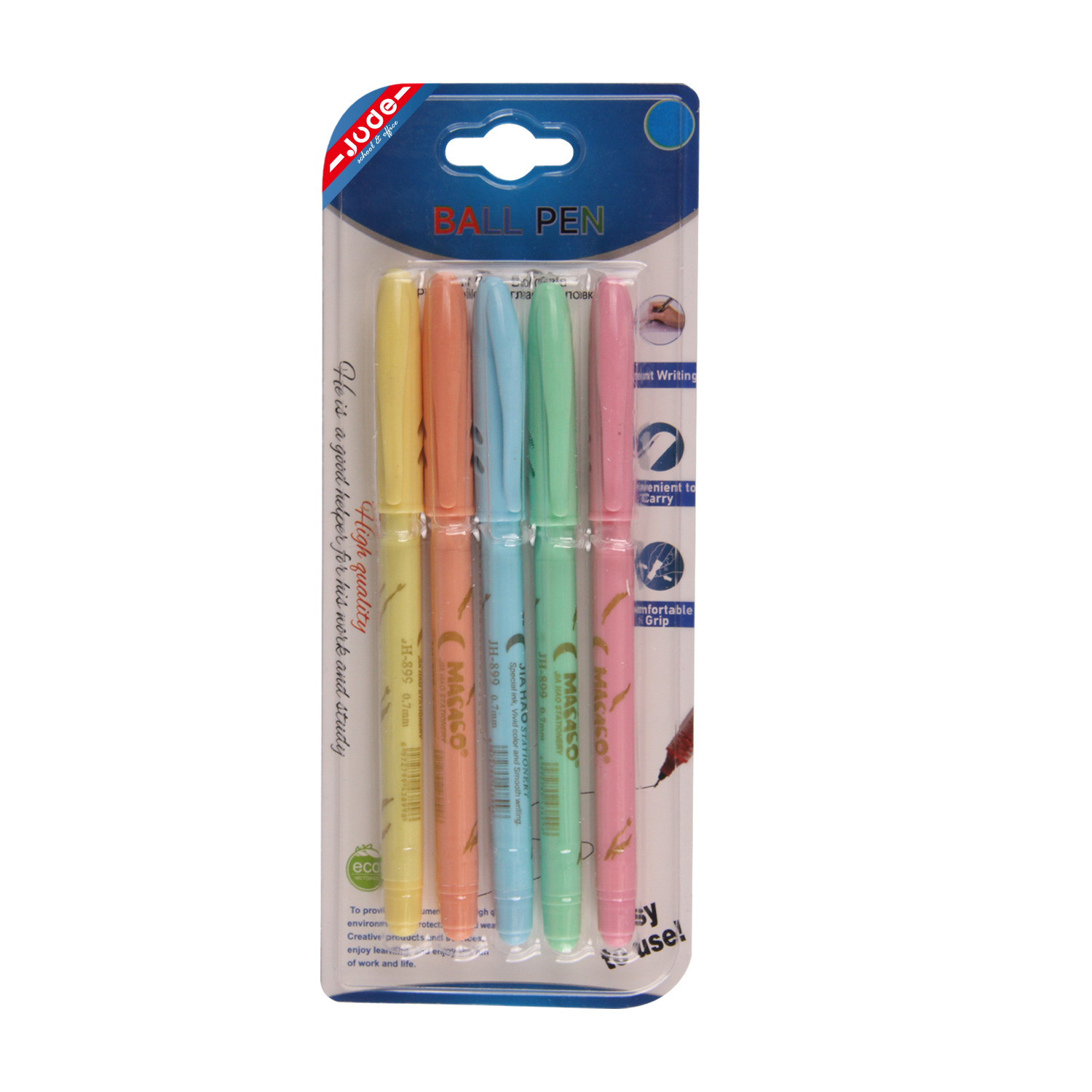 跨境外贸英文版吸卡装中性笔加笔芯超市商场专卖0.7MM签字笔5支吸卡装详情5