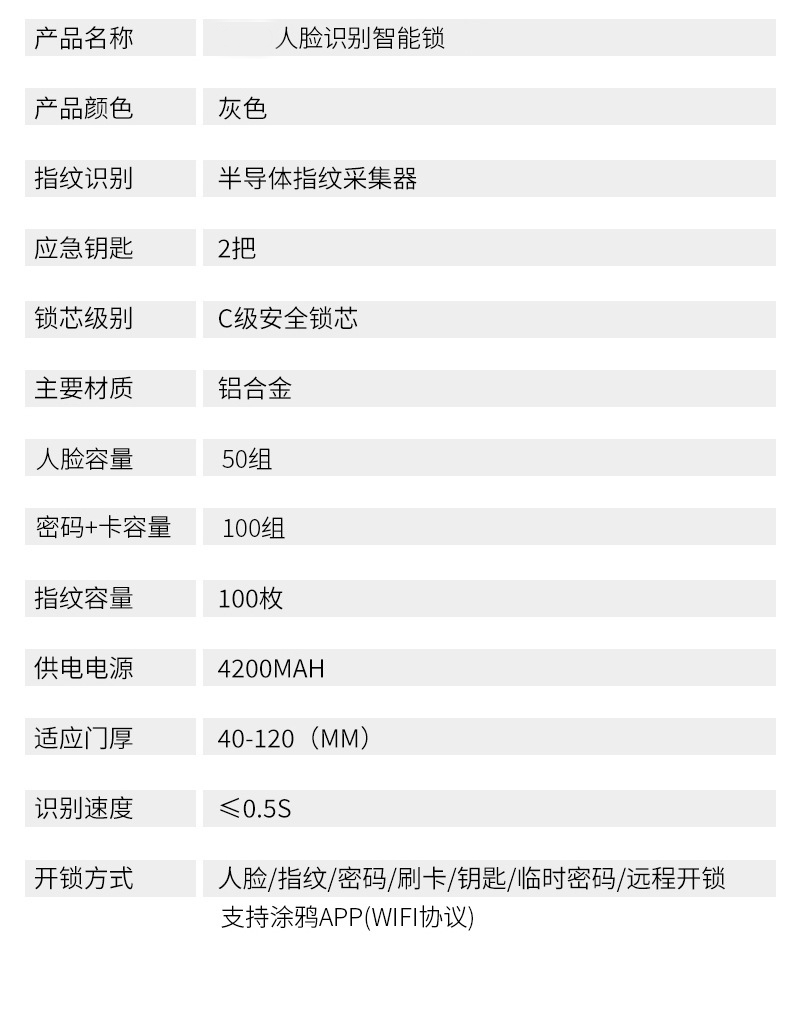 Tuya Smart Facial recognition, wifi, fingerprint, password, card Swiping, Fully automatic large screen Smart Lock pic 3