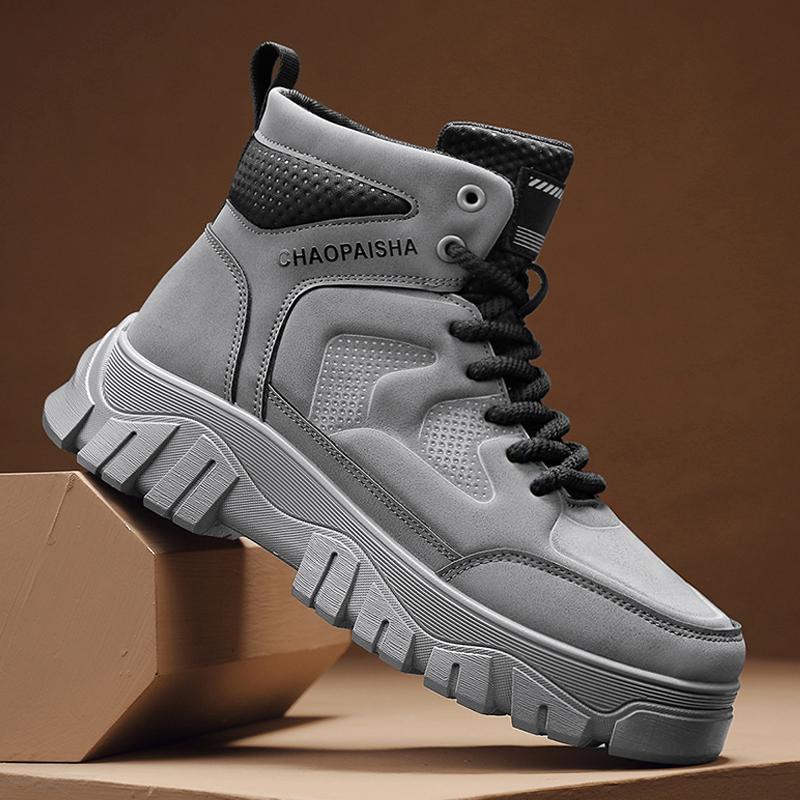 men's shoes autumn and winter new mid-top platform outdoor work shoes non-slip wear-resistant casual sports men high-top martin boots details Picture