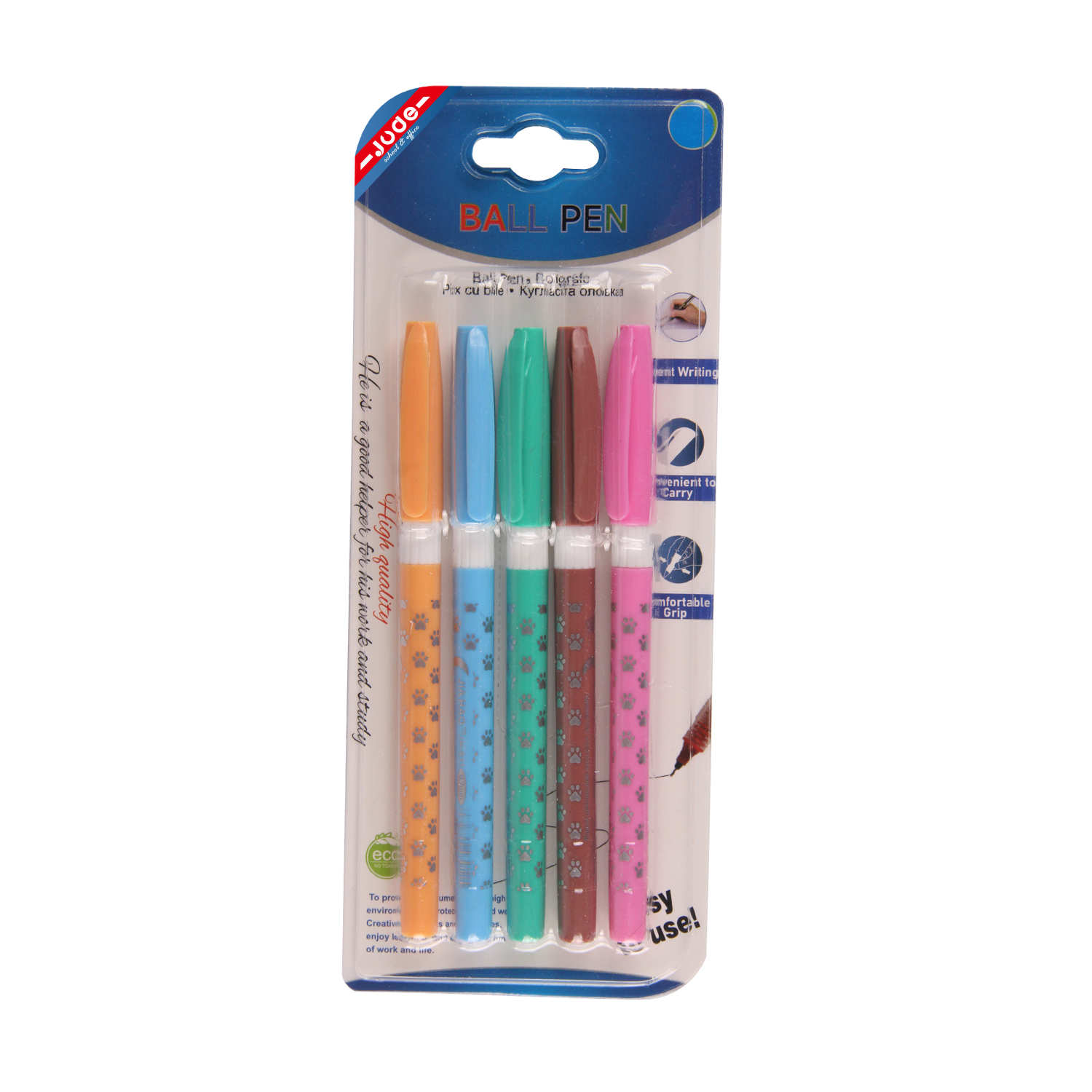 跨境外贸英文版吸卡装中性笔加笔芯超市商场专卖0.7MM签字笔5支吸卡装详情2