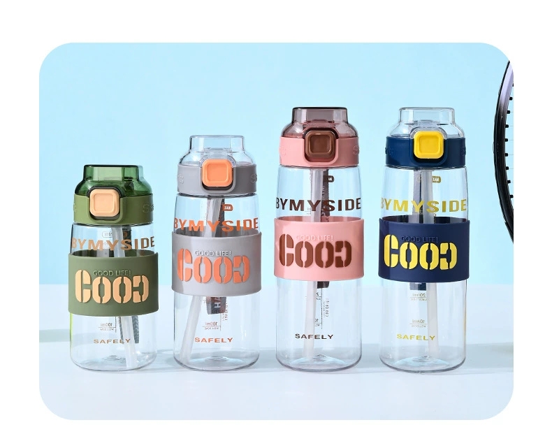 Y217-2332 student new summer straw plastic water cup, heat-resistant and heat-resistant, handle colorful direct drinking cup, silicone version detail image 13