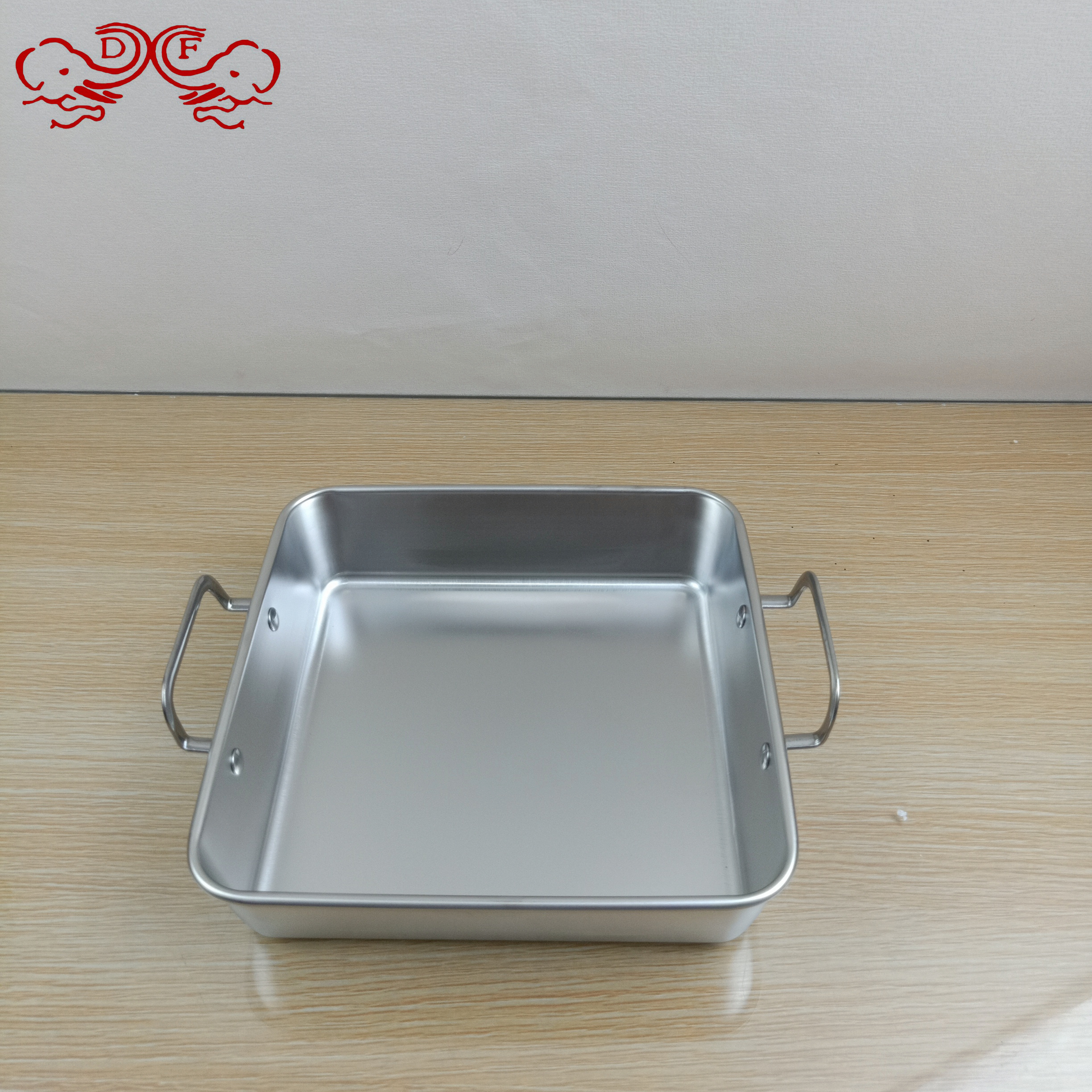 Df99251 Creative Double-Aural Stainless Steel Square Plate Korean Gold Fried Chicken And Chips Plate Flat Snack Tray Df Tradinghouse Specification drawing