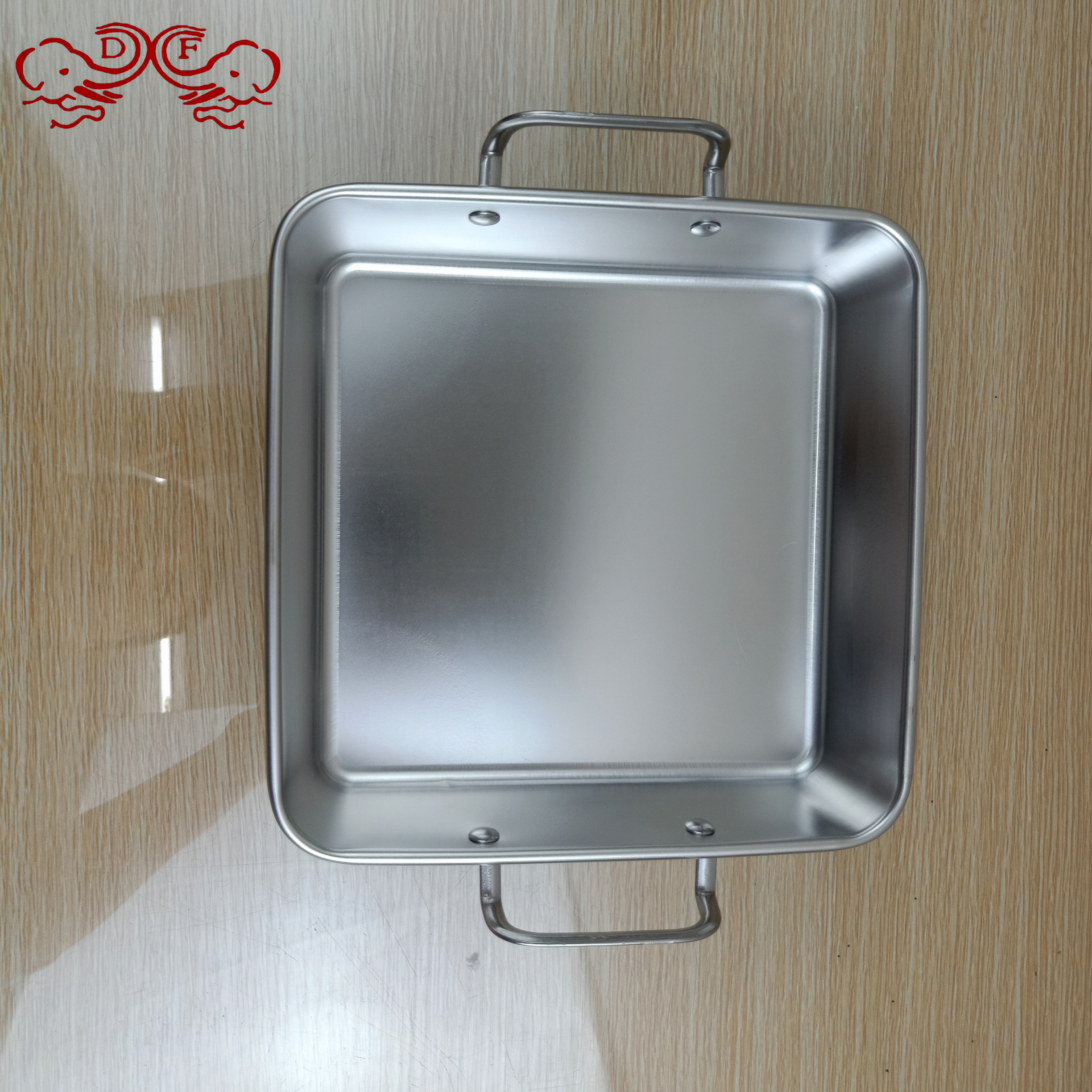 Df99251 Creative Double-Aural Stainless Steel Square Plate Korean Gold Fried Chicken And Chips Plate Flat Snack Tray Df Tradinghouse Item Picture