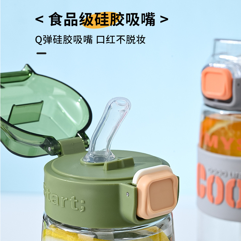Y217-2332 student new summer straw plastic water cup, heat-resistant and heat-resistant, handle colorful direct drinking cup, silicone version