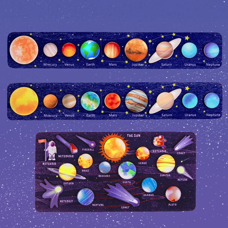 cross-border new wooden three-dimensional puzzle solar system model toy set montessori planetary science and education puzzle full figure