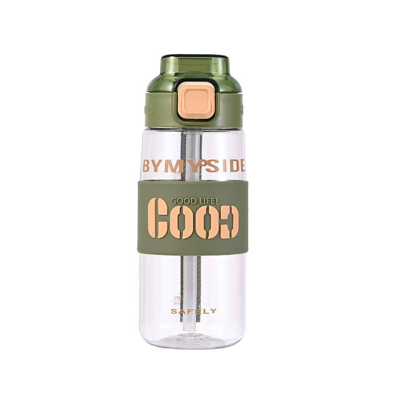 Y217-2332 student new summer straw plastic water cup, heat-resistant and heat-resistant, handle colorful direct drinking cup, silicone version Item Picture