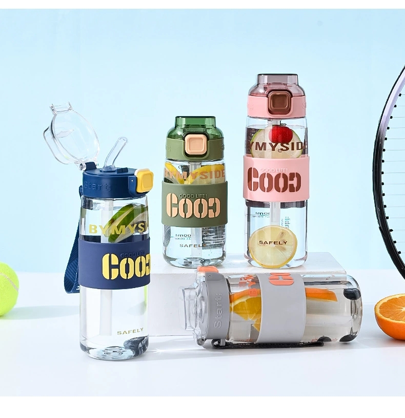 Y217-2332 student new summer straw plastic water cup, heat-resistant and heat-resistant, handle colorful direct drinking cup, silicone version detail image 15