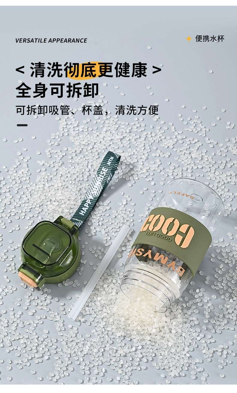 Y217-2332 student new summer straw plastic water cup, heat-resistant and heat-resistant, handle colorful direct drinking cup, silicone version detail image 11