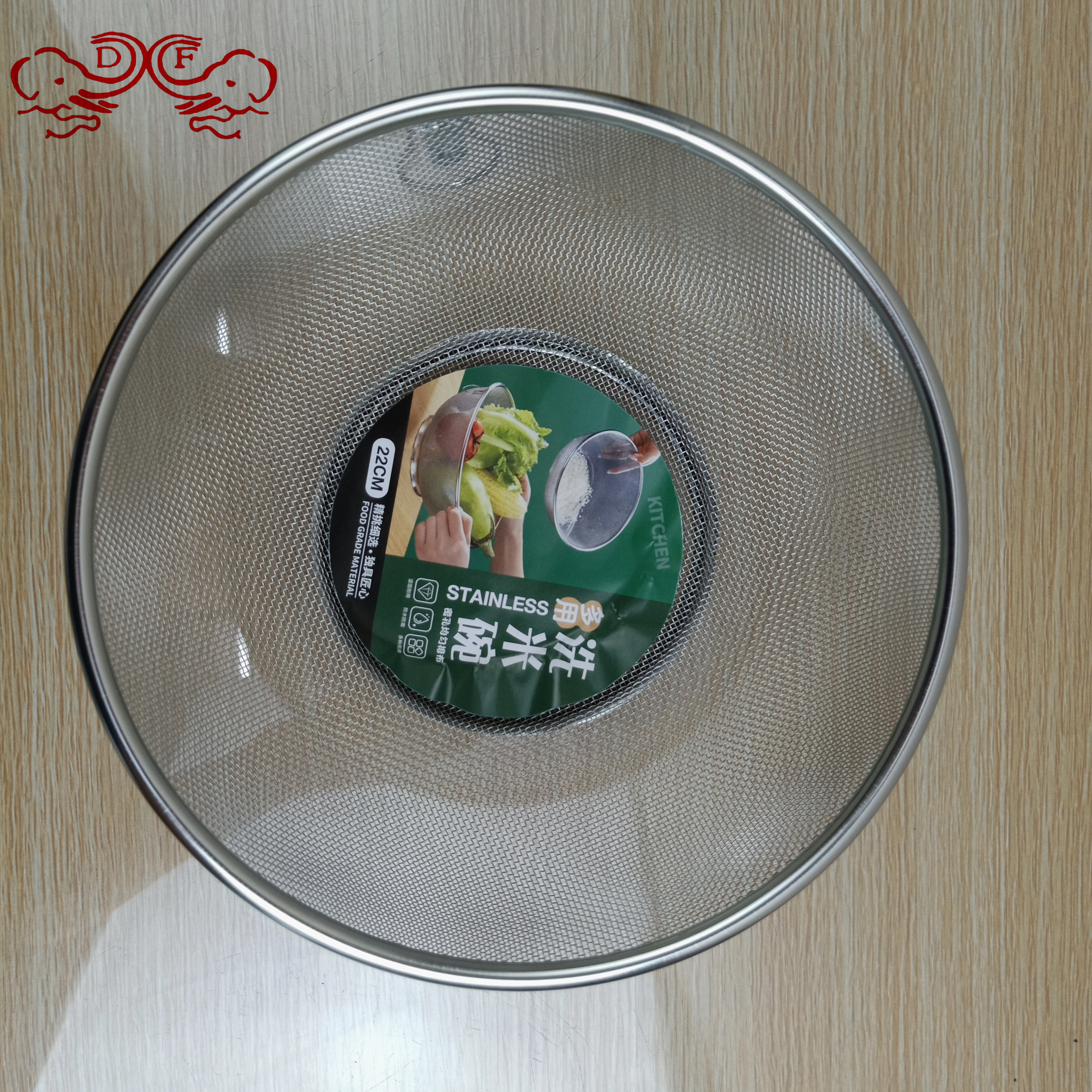 DF68852 stainless steel draining basket, draining basin, leaky basin, vegetable washing basin, fruit basket, kitchen fine-hole rice-washing basin, mesh sieve, DF TRADINGHOUSE Specification image