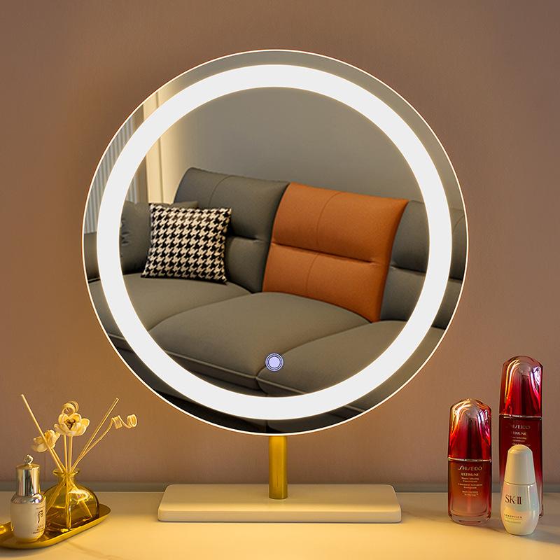 a0x0x modern simple makeup mirror desktop led with light rotatable bedroom smart light luxury dressing mirror details Picture
