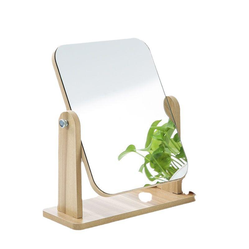 internet celebrity high clearness mirror for dormitory wooden makeup mirror rotatable desktop large student dressing 360 degrees Item Picture