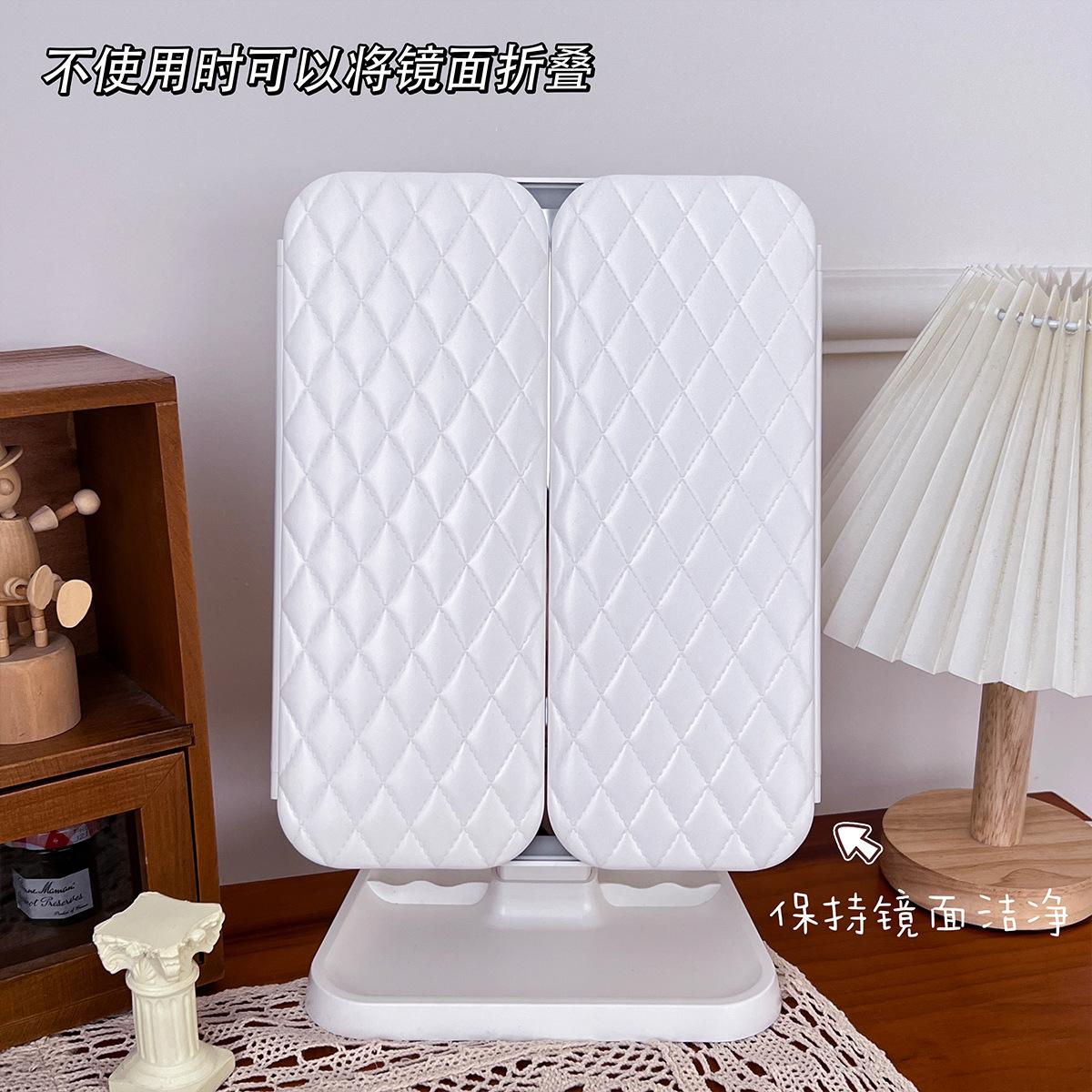 desktop travel led make-up mirror with light storage box two-in-one folding shell mirror dressing fairy details Picture