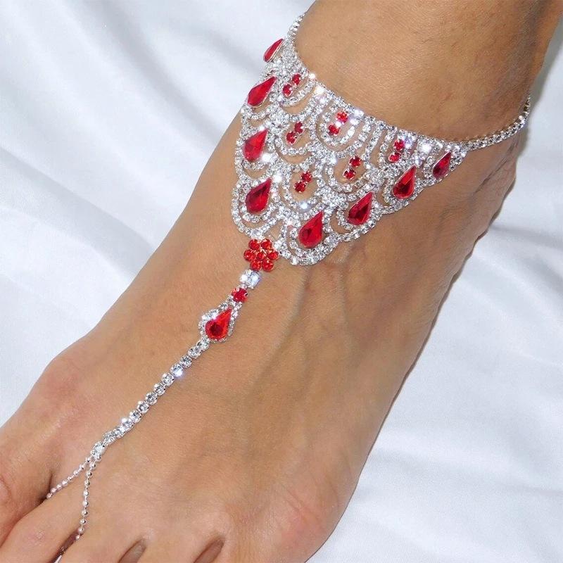 amazon new diamond-embedded finger anklet european and american beach ornament fashion trend crystal anklet female anklet details Picture
