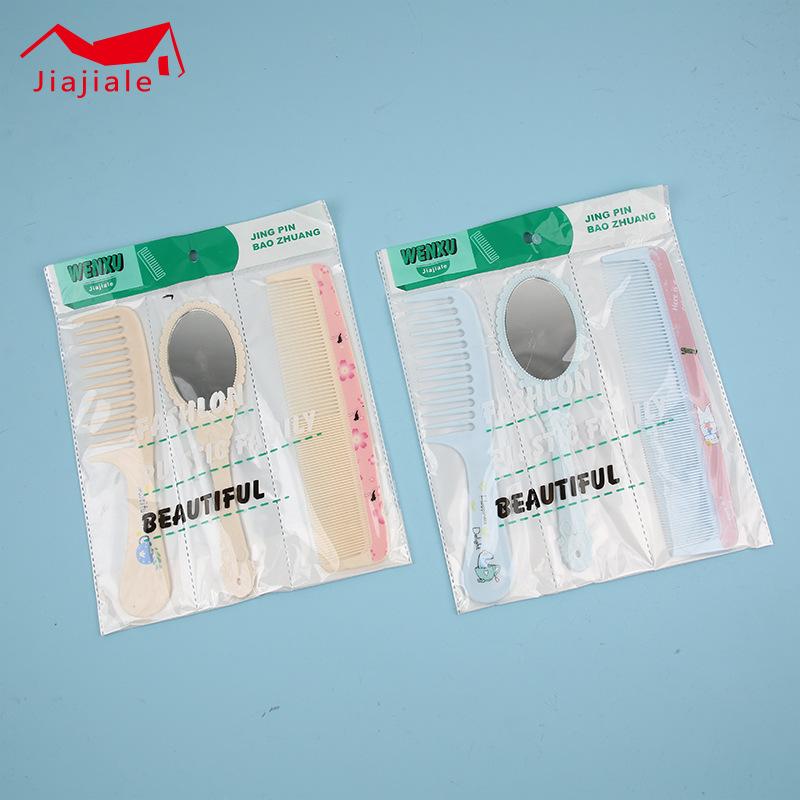 portable comb three-piece dressing disposable small mirror portable macron color hd mirror wholesale Specification drawing