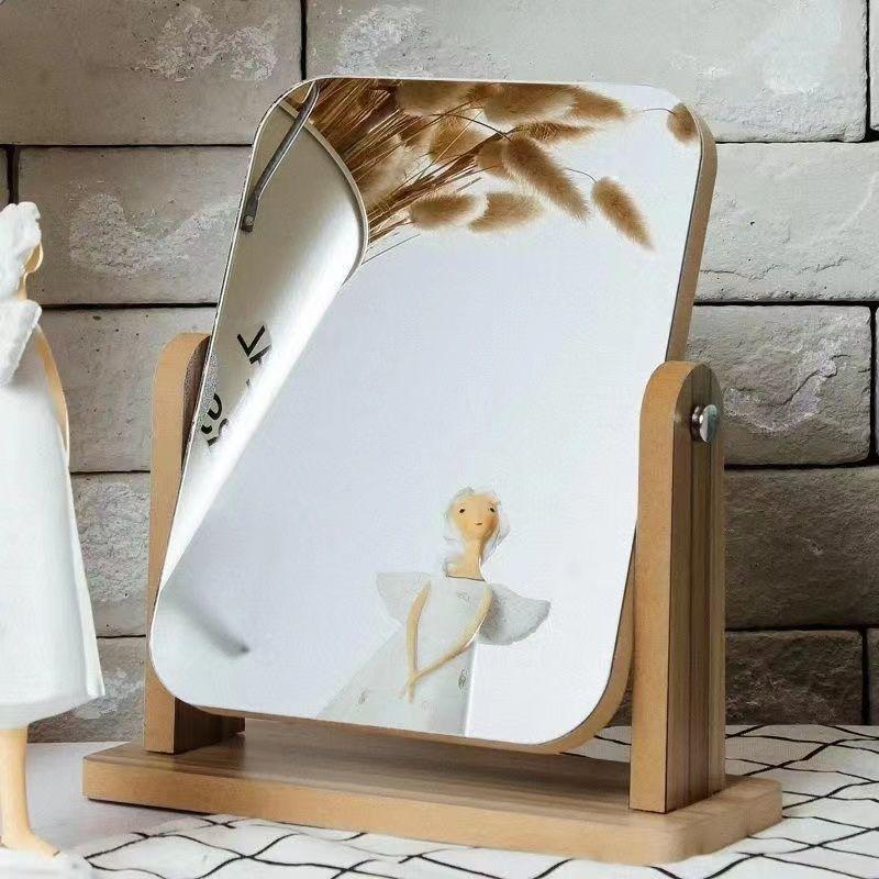 internet celebrity high clearness mirror for dormitory wooden makeup mirror rotatable desktop large student dressing 360 degrees full figure