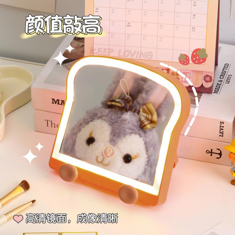 led make-up mirror internet celebrity toast bread with light dressing mirror dormitory home hanging portable beauty mirror details Picture