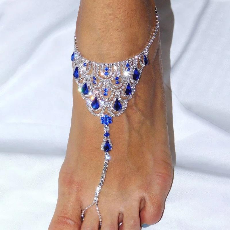 amazon new diamond-embedded finger anklet european and american beach ornament fashion trend crystal anklet female anklet full figure