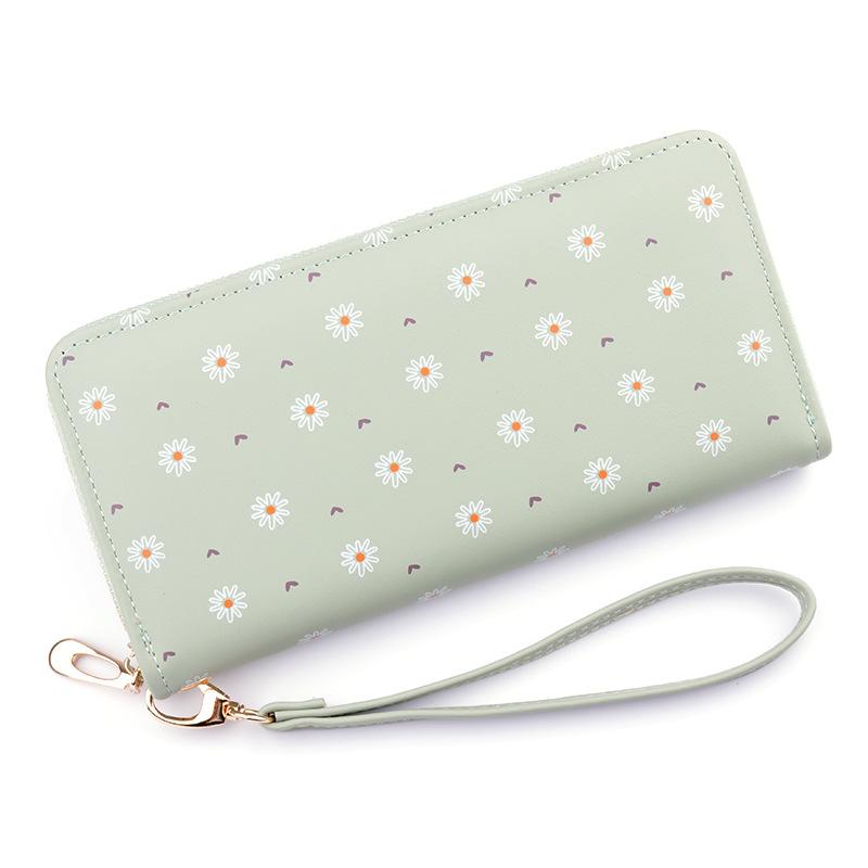 new ladies' purse women's long zipper handbag korean style soft leather wallet large capacity small chrysanthemum wallet mobile phone bag Item Picture