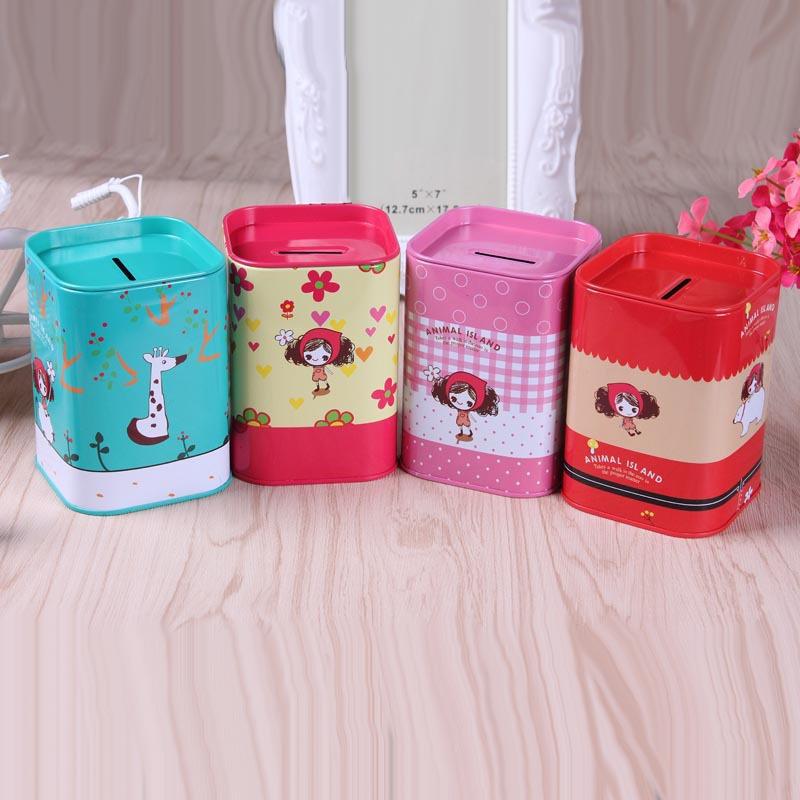 korean style square metal tinplate piggy bank british style piggy bank cartoon children saving box storage tank Application Scenario