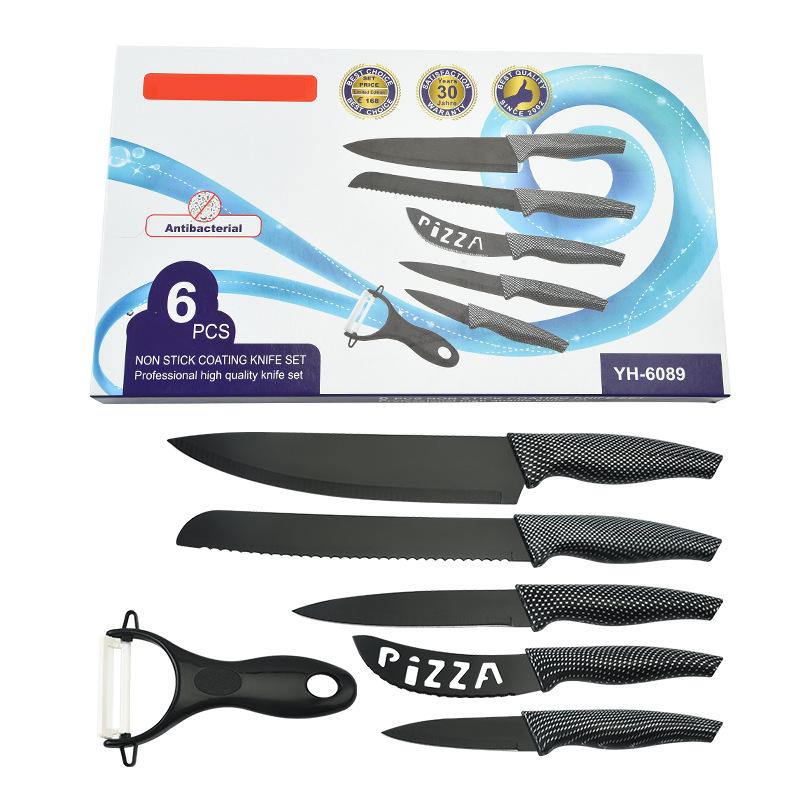 Mesh Dovetail Handle Stainless Steel Paint Knife Suit Chef Knife Saw Knife Pizza Cut Six-Piece Set Foreign Trade Full Set Item Picture