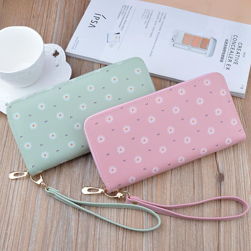 new ladies' purse women's long zipper handbag korean style soft leather wallet large capacity small chrysanthemum wallet mobile phone bag details Picture