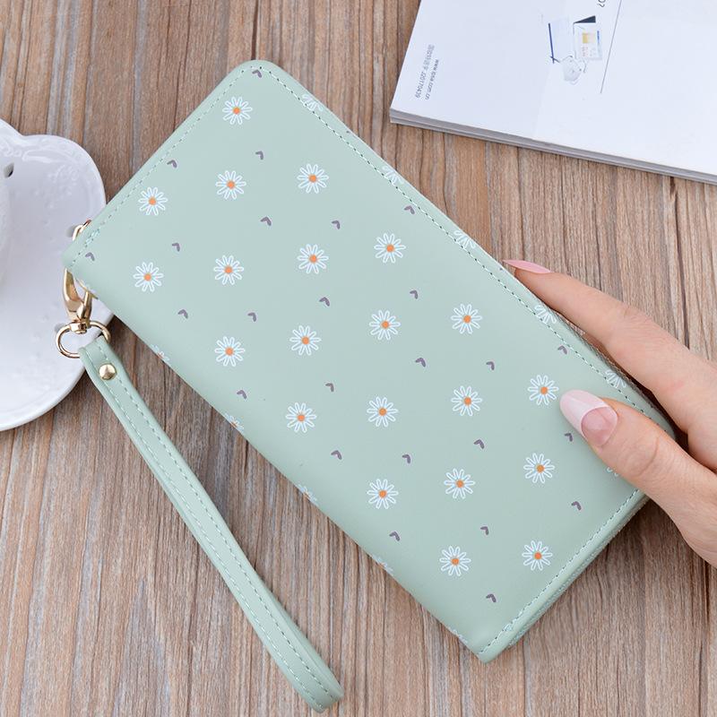 new ladies' purse women's long zipper handbag korean style soft leather wallet large capacity small chrysanthemum wallet mobile phone bag full figure