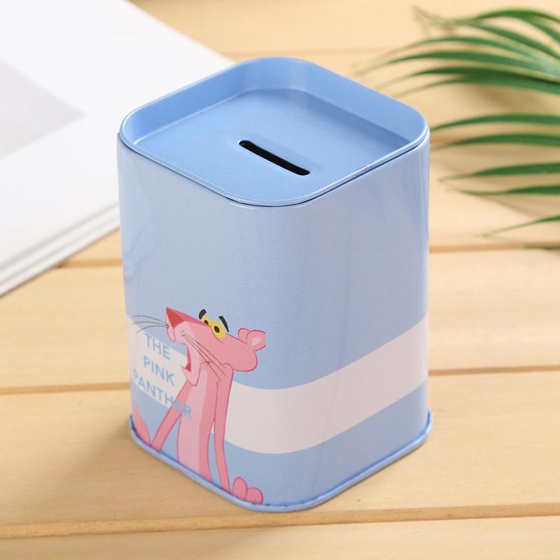 korean style square metal tinplate piggy bank british style piggy bank cartoon children saving box storage tank Specification drawing