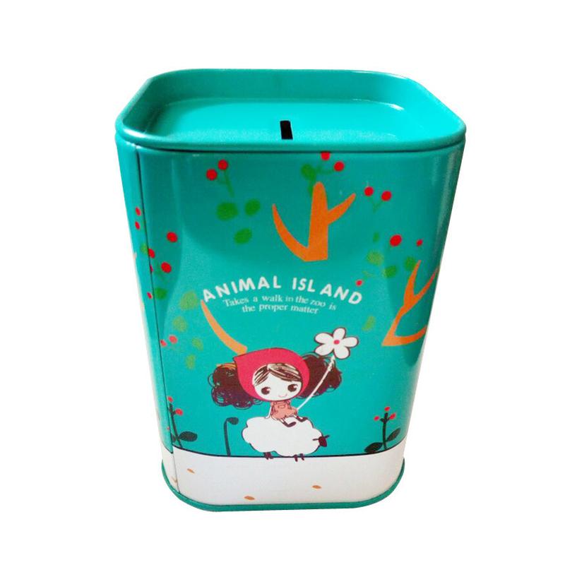 korean style square metal tinplate piggy bank british style piggy bank cartoon children saving box storage tank Item Picture