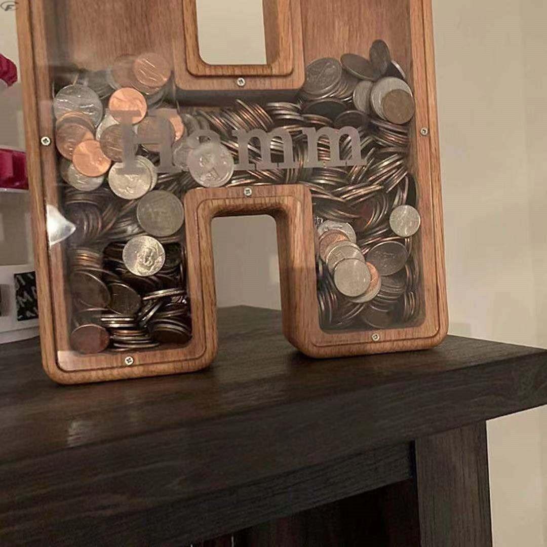 Cross-Border Ins Style Creative Home Piggy Bank Letter Decoration Simple Wooden Crafts Decorative Storage Tank Wholesale details Picture