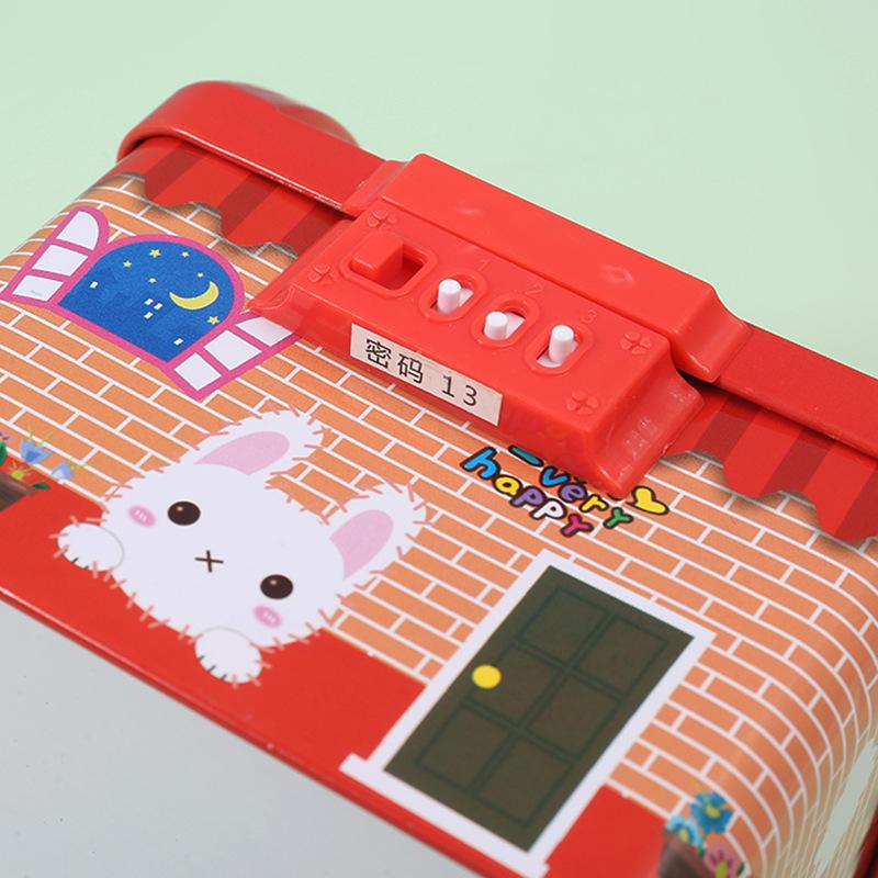Creative House Tinplate Piggy Bank Password Coin Box Children Gift Storage Box Factory Wholesale Application Scenario