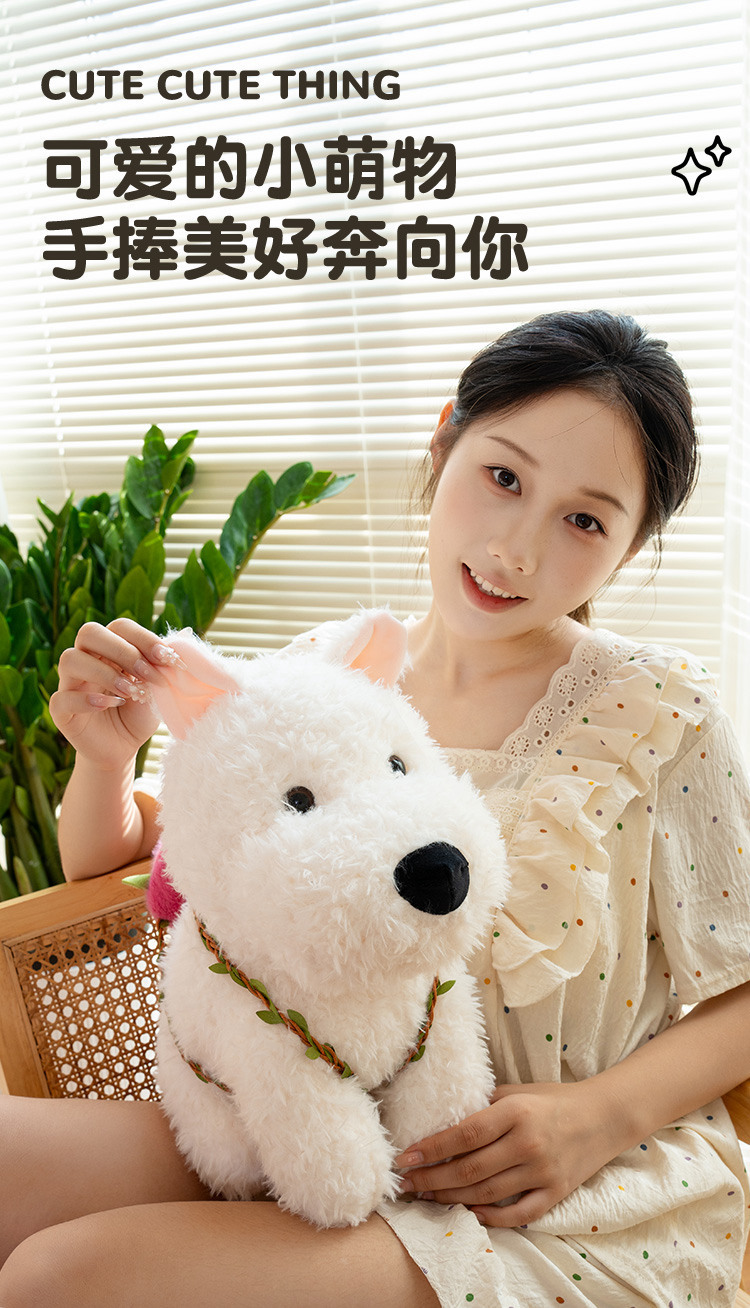 西高地狗毛绒玩具背水果狗狗玩偶可爱安抚呆萌玩偶围巾狗公仔秀绒玩具跨境批发详情3