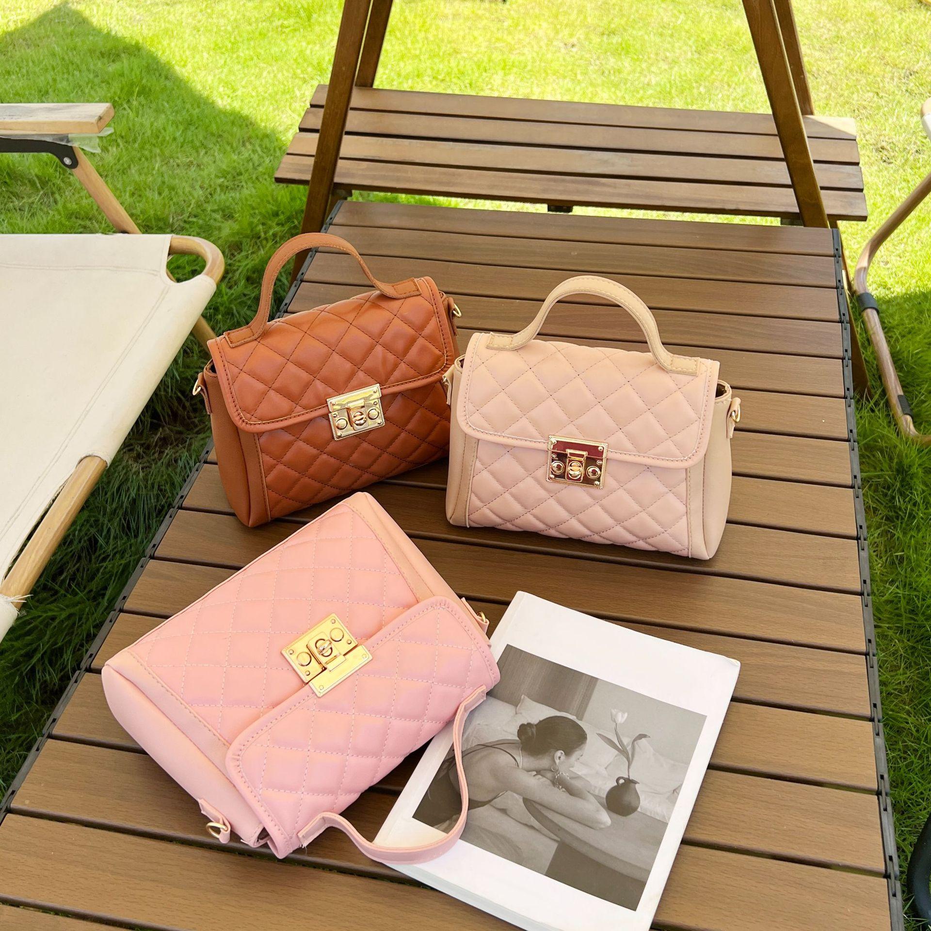 rhombus kelly bag 2023ladies bag special-interest design textured handbag korean style women's crossbody shoulder bag details Picture