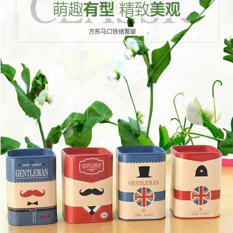 korean style square metal tinplate piggy bank british style piggy bank cartoon children saving box storage tank details Picture