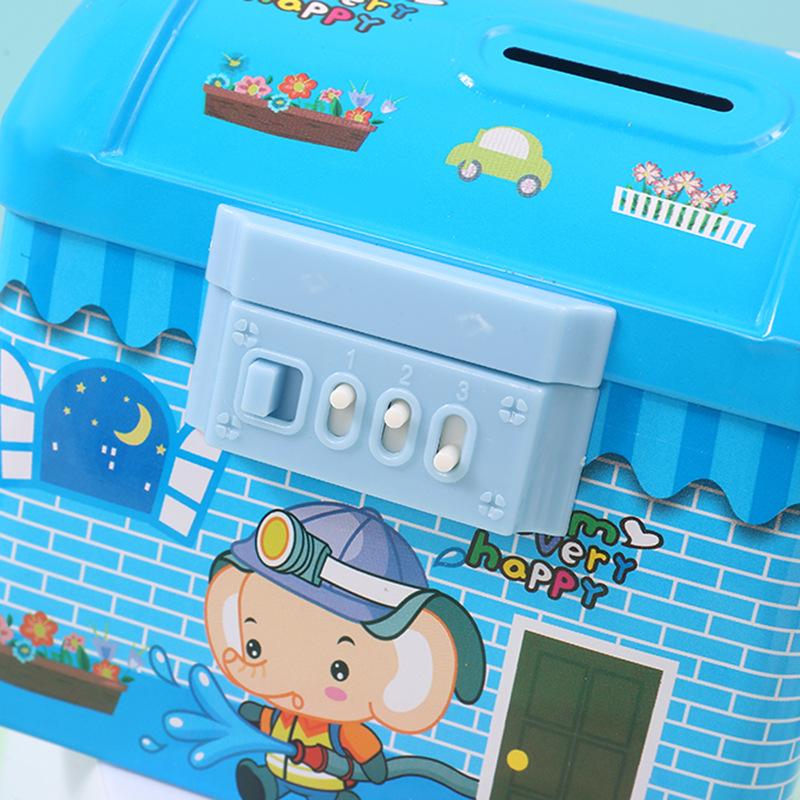 Creative House Tinplate Piggy Bank Password Coin Box Children Gift Storage Box Factory Wholesale Specification drawing
