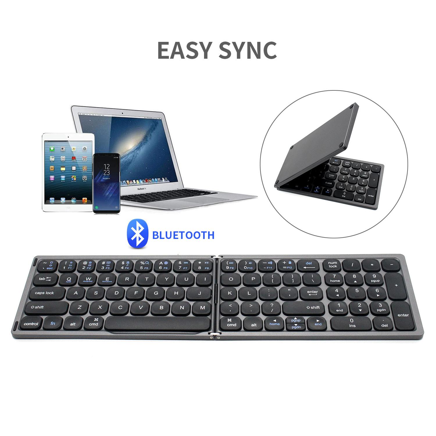 double-folding wireless bluetooth keyboard three-system mobile phone touch pad tablet computer general with digital area in stock details Picture