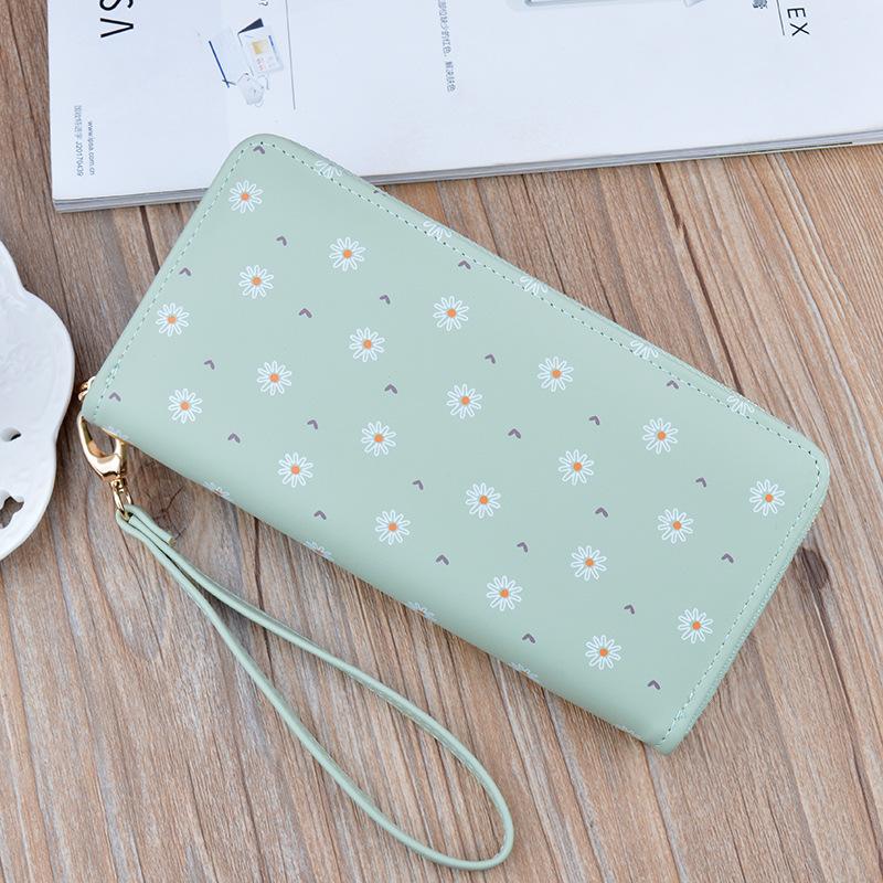 new ladies' purse women's long zipper handbag korean style soft leather wallet large capacity small chrysanthemum wallet mobile phone bag Specification drawing