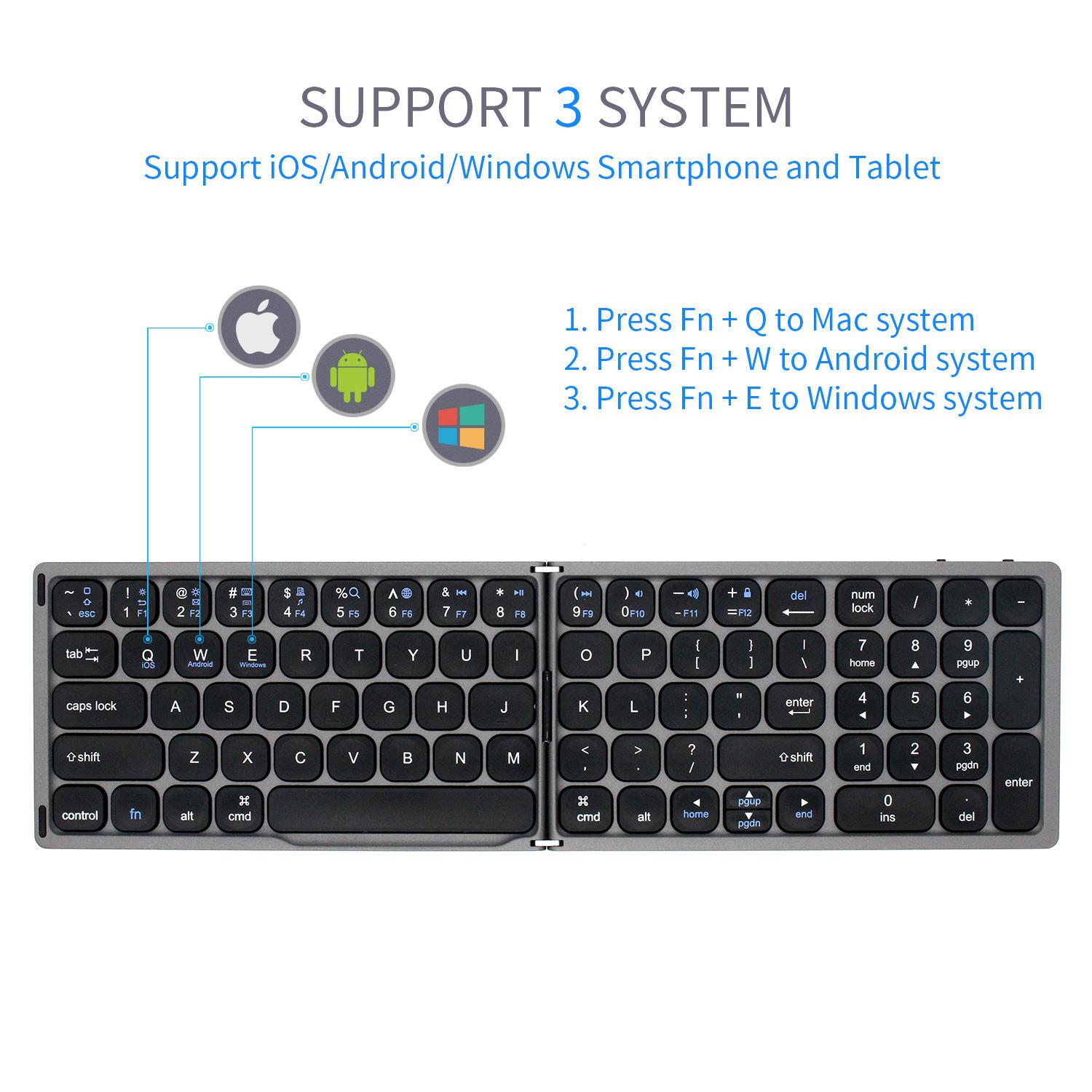double-folding wireless bluetooth keyboard three-system mobile phone touch pad tablet computer general with digital area in stock Specification drawing