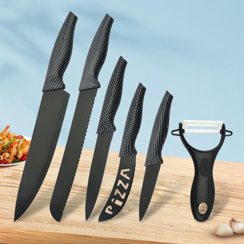 Mesh Dovetail Handle Stainless Steel Paint Knife Suit Chef Knife Saw Knife Pizza Cut Six-Piece Set Foreign Trade Full Set full figure
