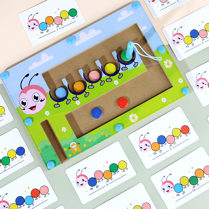 Magnetic wooden toy puzzle Wooden toy caterpillar color classification maze early education logical thinking training Specification drawing