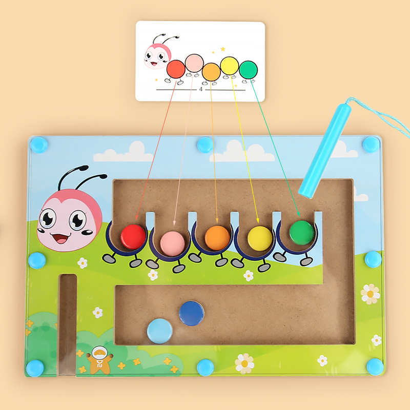 Magnetic wooden toy puzzle Wooden toy caterpillar color classification maze early education logical thinking training Application Scenario