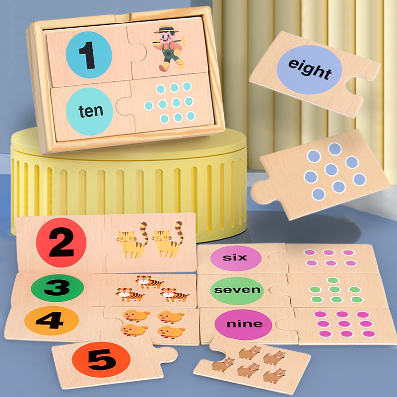 Children's wooden early education mathematics teaching AIDS English digital graphics cognition kindergarten baby enlightenment puzzle toy box number matching game full figure