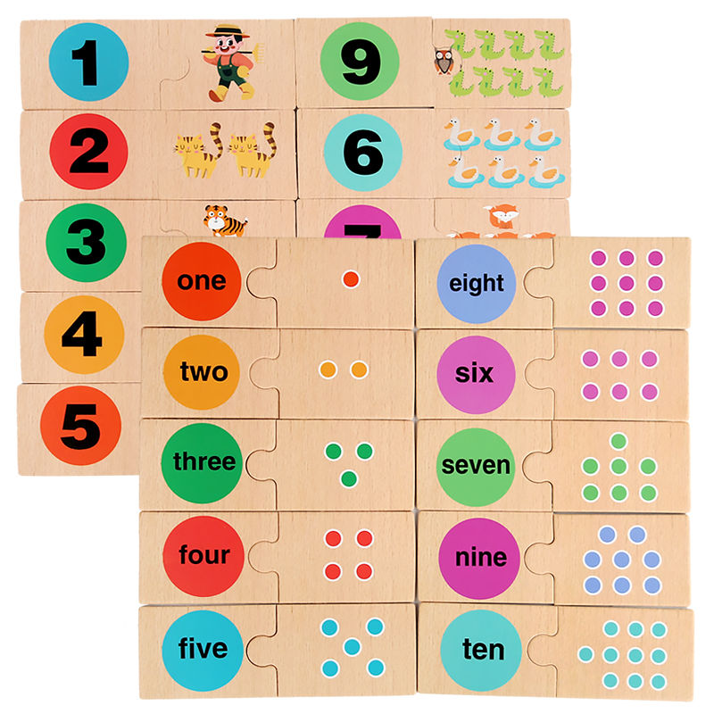 Children's wooden early education mathematics teaching AIDS English digital graphics cognition kindergarten baby enlightenment puzzle toy box number matching game Specification drawing