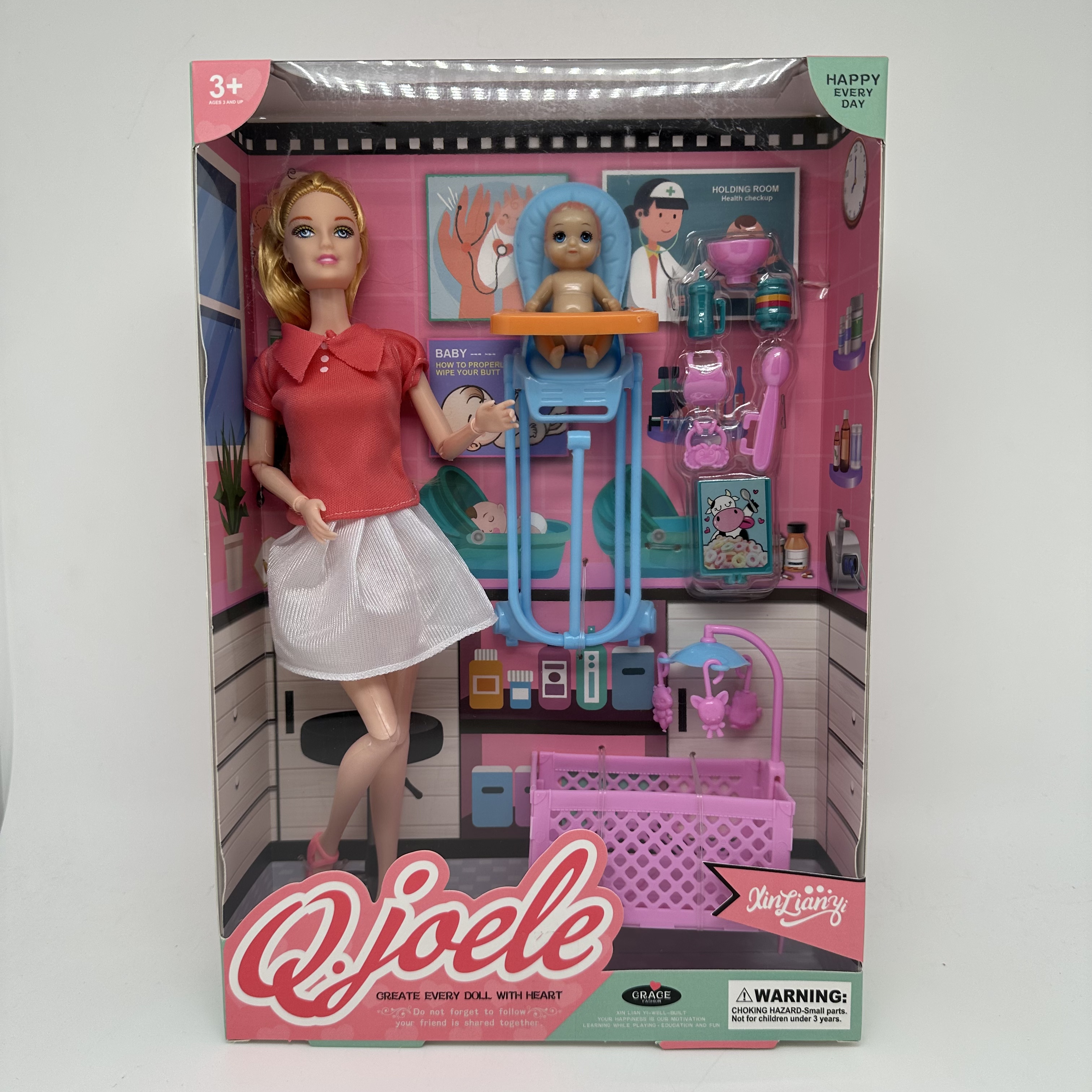 外贸洋娃娃高端公主娃娃玩具四肢手腕可动窗盒窗盒乔乐儿11.5寸关节娃娃婴儿睡床摇椅套装高级礼盒装女生扮家家酒玩具套装P