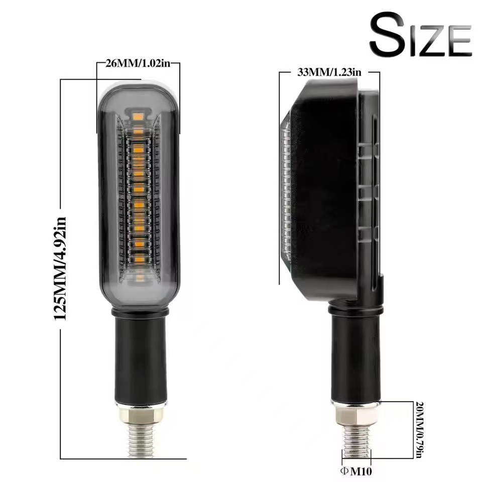 Motorcycle LED turn signal light 12V yellow flowing light taillight turn signal indicator light Specification drawing